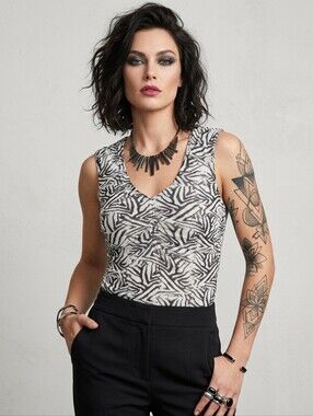 MEXX Metropolitan Zebra Print V-Neck Sleeveless Top,office Siren/ Mobwife,Size M